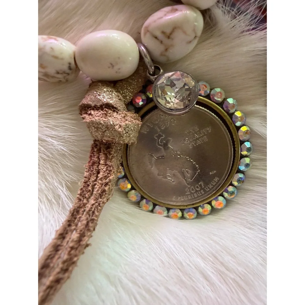 J Coons 8pc Stacker Bracelet Set Boho Turquoise Cactus Wyoming Quarter Charms‎